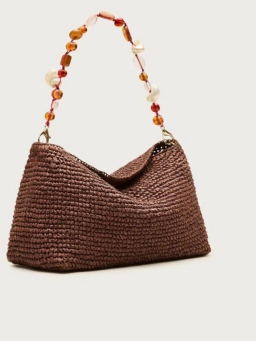 J Crew Berkley brown straw bag with shell and bead strap NWT perfect condition